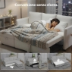 DIVANO LETTO ANGOLARE EFFETTO LINO CON VANO PORTAOGGETTI A SCOMPARSA, 192X148X86 CM, BIANCO CREMA