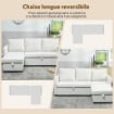 DIVANO LETTO ANGOLARE EFFETTO LINO CON VANO PORTAOGGETTI A SCOMPARSA, 192X148X86 CM, BIANCO CREMA