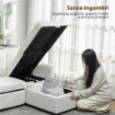 DIVANO LETTO ANGOLARE EFFETTO LINO CON VANO PORTAOGGETTI A SCOMPARSA, 192X148X86 CM, BIANCO CREMA