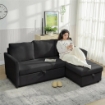 DIVANO LETTO ANGOLARE EFFETTO LINO CON VANO PORTAOGGETTI A SCOMPARSA, 192X148X86 CM, GRIGIO ANTRACITE