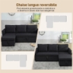 DIVANO LETTO ANGOLARE EFFETTO LINO CON VANO PORTAOGGETTI A SCOMPARSA, 192X148X86 CM, GRIGIO ANTRACITE