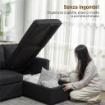 DIVANO LETTO ANGOLARE EFFETTO LINO CON VANO PORTAOGGETTI A SCOMPARSA, 192X148X86 CM, GRIGIO ANTRACITE