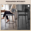 SET DI 2 SGABELLI DA BAR CON SCHIENALE E POGGIAPIEDI IN METALLO E TESSUTO, GRIGIO CHIARO