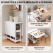 TAVOLO PIEGHEVOLE A 2 RIBALTE PER 4 PERSONE CON 2 RIPIANI APERTI, LEGNO E METALLO, 133.4X80X75 CM, BIANCO