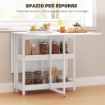 TAVOLO PIEGHEVOLE A 2 RIBALTE PER 4 PERSONE CON 2 RIPIANI APERTI, LEGNO E METALLO, 133.4X80X75 CM, BIANCO