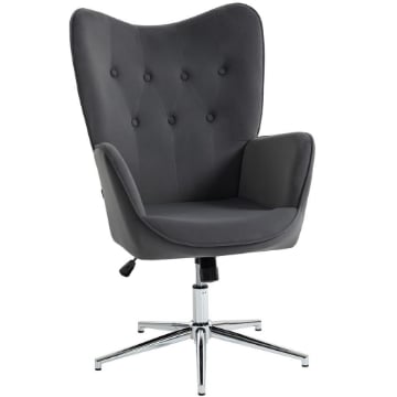 POLTRONCINA DA SALOTTO GIREVOLE CON BRACCIOLI IN VELLUTO, CON DONDOLO E ALTEZZA REGOLABILE, GRIGIO SCURO