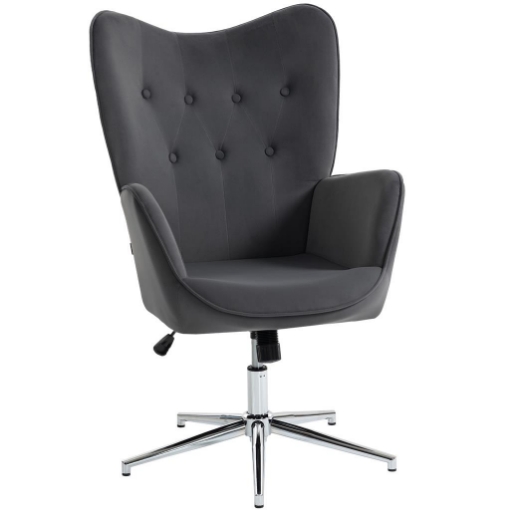 POLTRONCINA DA SALOTTO GIREVOLE CON BRACCIOLI IN VELLUTO, CON DONDOLO E ALTEZZA REGOLABILE, GRIGIO SCURO
