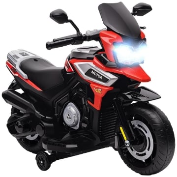 MOTO ELETTRICA PER BAMBINI CON ROTELLE, SPECCHIETTI E POGGIAPIEDI, IN PP E METALLO, 85.5X44.5X56 CM, ROSSO