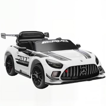 AUTO ELETTRICA BAMBINI 3-8 ANNI MERCEDES-AMG 12V CON TELECOMANDO, LUCI LED, ROTELLE DI TRASPORTO, BIANCO