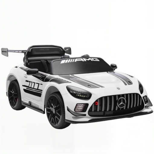 AUTO ELETTRICA BAMBINI 3-8 ANNI MERCEDES-AMG 12V CON TELECOMANDO, LUCI LED, ROTELLE DI TRASPORTO, BIANCO
