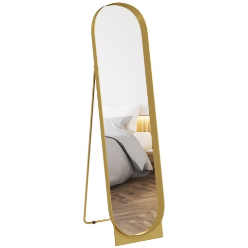 SPECCHIO DA TERRA MODERNO CON TELAIO IN METALLO AUTOPORTANTE O DA PARETE, 40X150 CM, ORO