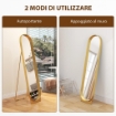 SPECCHIO DA TERRA MODERNO CON TELAIO IN METALLO AUTOPORTANTE O DA PARETE, 40X150 CM, ORO