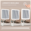 SPECCHIO DA TRUCCO CON LUCE REGOLABILE SU 2 LIVELLI, ROTAZIONE 180 GRADI E ORGANIZER PER TRUCCHI, BIANCO