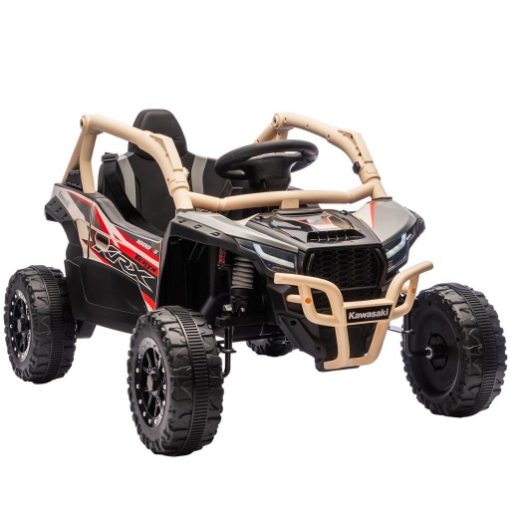 MACCHINA ELETTRICA PER BAMBINI 3-8 ANNI 12V CON LICENZA KAWASAKI, DOPPIO MOTORE, TELECOMANDO E MUSICA, GIALLO