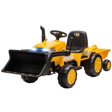 ESCAVATORE PER BAMBINI ELETTRICO 12V CON BENNA, RIMORCHIO E TELECOMANDO, ETÓ 3-8 ANNI, GIALLO