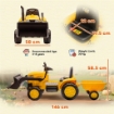 ESCAVATORE PER BAMBINI ELETTRICO 12V CON BENNA, RIMORCHIO E TELECOMANDO, ETÓ 3-8 ANNI, GIALLO