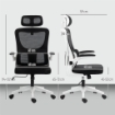 SEDIA DA UFFICIO REGOLABILE E RECLINABILE CON POGGIATESTA RIMOVIBILE, IN TESSUTO A RETE, 60X59X114-122 CM, NERO