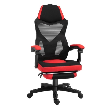 SEDIA DA UFFICIO ERGONOMICA E RECLINABILE CON POGGIAPIEDI, IN TESSUTO A RETE, 58X63X112-122 CM, NERA E ROSSA