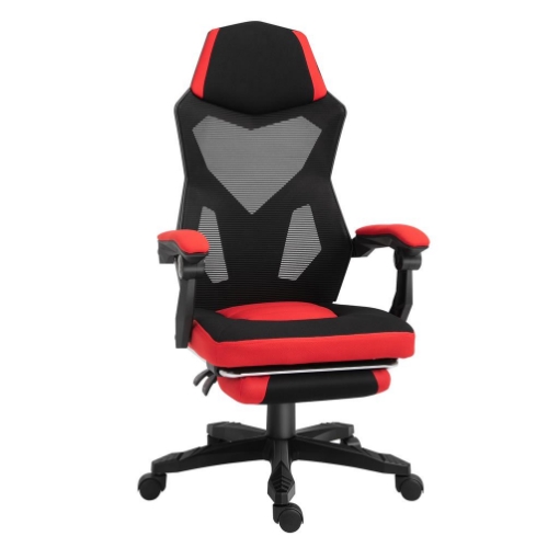SEDIA DA UFFICIO ERGONOMICA E RECLINABILE CON POGGIAPIEDI, IN TESSUTO A RETE, 58X63X112-122 CM, NERA E ROSSA