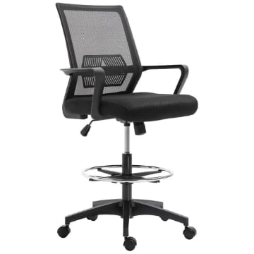 SEDIA DA UFFICIO REGOLABILE IN TESSUTO A RETE CON BRACCIOLI E ANELLO POGGIAPIEDI, 64X59X104-124 CM, NERO