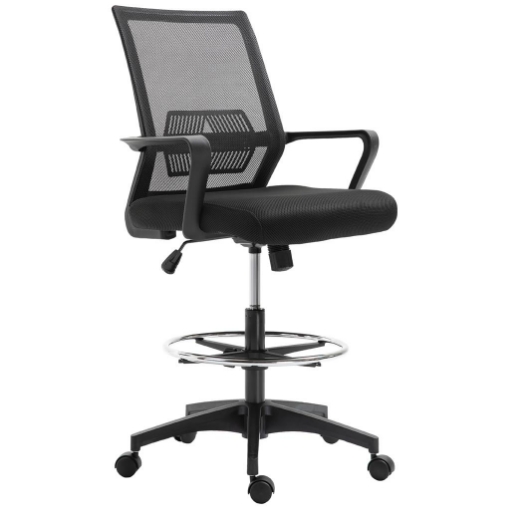 SEDIA DA UFFICIO REGOLABILE IN TESSUTO A RETE CON BRACCIOLI E ANELLO POGGIAPIEDI, 64X59X104-124 CM, NERO