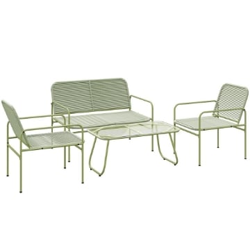 SALOTTO DA ESTERNO IN RATTAN PE CON DIVANETTO, 2 POLTRONCINE E TAVOLINO CON PIANO IN VETRO, VERDE