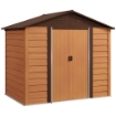 CASETTA DA GIARDINO IN ACCIAIO EFFETTO LEGNO CON DOPPIE PORTE SCORREVOLI, 236X196X208 CM, MARRONE