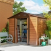 CASETTA DA GIARDINO IN ACCIAIO EFFETTO LEGNO CON DOPPIE PORTE SCORREVOLI, 236X196X208 CM, MARRONE