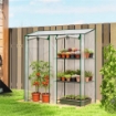 SERRA VERTICALE A 2 SEZIONI CON 3 RIPIANI, IN PLASTICA E ACCIAIO, 143X45X151 CM, VERDE SCURO E TRASPARENTE