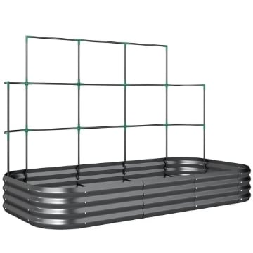 ORTO RIALZATO CON TRALICCIO PER RAMPICANTI E FONDO APERTO IN METALLO, 220X110X150 CM, GRIGIO SCURO