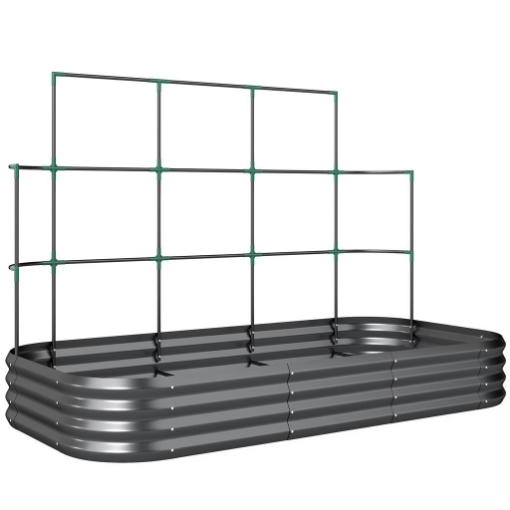 ORTO RIALZATO CON TRALICCIO PER RAMPICANTI E FONDO APERTO IN METALLO, 220X110X150 CM, GRIGIO SCURO