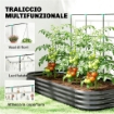 ORTO RIALZATO CON TRALICCIO PER RAMPICANTI E FONDO APERTO IN METALLO, 220X110X150 CM, GRIGIO SCURO