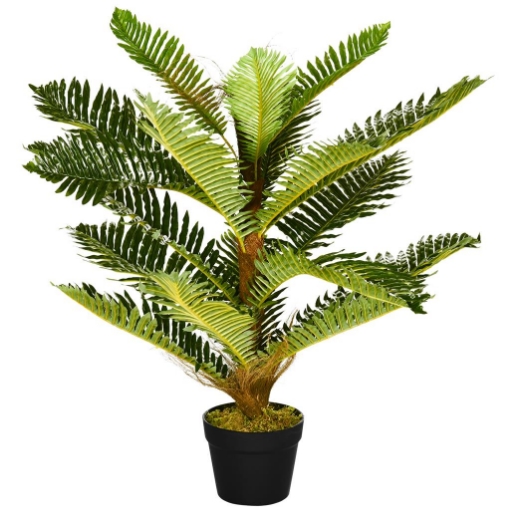 PIANTA ARTIFICIALE DI PALMA CON 18 FOGLIE E VASO INCLUSO PER INTERNI, ALTEZZA 85 CM, VERDE