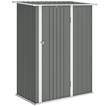 CAPANNO PORTA ATTREZZI IN METALLO CON TETTO INCLINATO E PORTA BLOCCABILE, 142X86X189 CM, GRIGIO CHIARO