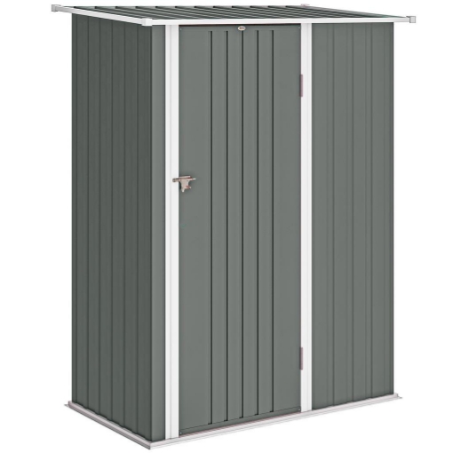 CAPANNO PORTA ATTREZZI IN METALLO CON TETTO INCLINATO E PORTA BLOCCABILE, 142X86X189 CM, GRIGIO CHIARO