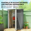 CAPANNO PORTA ATTREZZI IN METALLO CON TETTO INCLINATO E PORTA BLOCCABILE, 142X86X189 CM, GRIGIO CHIARO