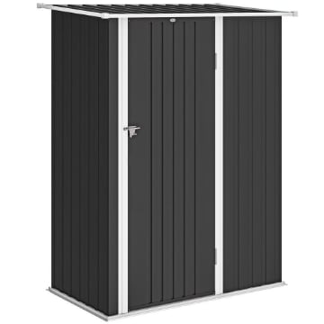 CAPANNO PORTA ATTREZZI IN METALLO CON TETTO INCLINATO E PORTA BLOCCABILE, 142X86X189 CM, GRIGIO SCURO