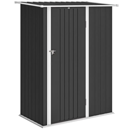CAPANNO PORTA ATTREZZI IN METALLO CON TETTO INCLINATO E PORTA BLOCCABILE, 142X86X189 CM, GRIGIO SCURO