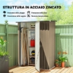 CAPANNO PORTA ATTREZZI IN METALLO CON TETTO INCLINATO E PORTA BLOCCABILE, 142X86X189 CM, MARRONE