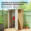 CAPANNO PORTA ATTREZZI IN METALLO CON TETTO INCLINATO E PORTA BLOCCABILE, 142X86X189 CM, COLOR LEGNO