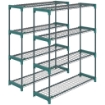 SET DI 2 SCAFFALI PER PIANTE A 4 LIVELLI IN ACCIAIO CON GANCI, 90X28X104 CM, VERDE