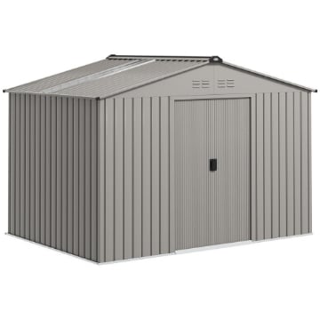 CASETTA DA GIARDINO IN METALLO CON PRESE D'ARIA E DOPPIA PORTA SCORREVOLE, 277X195X192 CM, ARGENTO