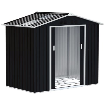 CASETTA DA GIARDINO IN METALLO CON PRESE D'ARIA E DOPPIA PORTA SCORREVOLE, 277X195X192 CM, GRIGIO SCURO