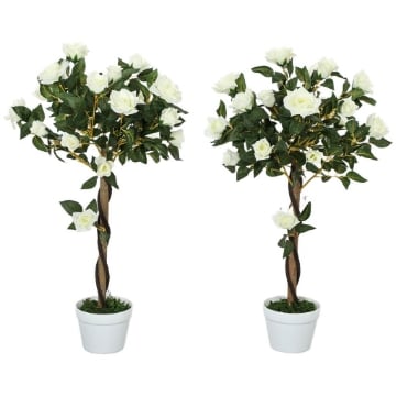 PIANTA FINTA DI ROSA DA 21 FIORI CON VASO RIEMPITO IN CEMENTO E MUSCHIO, Ï18X90 CM, BIANCO