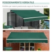TENDA DA SOLE A MANOVELLA 3X2 M AD ANGOLAZIONE REGOLABILE, IN ALLUMINIO, ACCIAIO E POLIESTERE VERDE