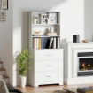LIBRERIA A MURO CON 3 RIPIANI APERTI E 3 CASSETTI, IN LEGNO, 79X39.5X182.2 CM, BIANCO