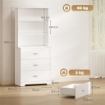 LIBRERIA A MURO CON 3 RIPIANI APERTI E 3 CASSETTI, IN LEGNO, 79X39.5X182.2 CM, BIANCO
