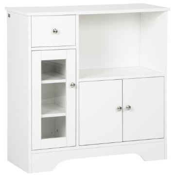 CREDENZA BUFFET CON VANO APERTO, CASSETTO, 3 RIPIANI E ARMADIETTO A 2 ANTE, IN LEGNO, 80X30X82 CM, BIANCO