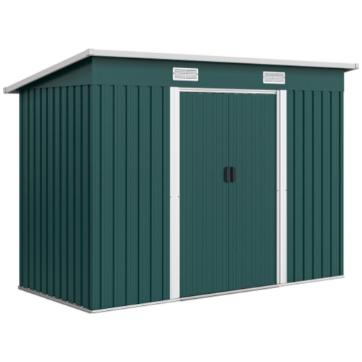 CASETTA DA GIARDINO IN ACCIAIO 272 X 134 CM CON PORTE SCORREVOLI DOPPIE E 2 PRESE D'ARIA, VERDE