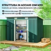 CASETTA DA GIARDINO IN ACCIAIO 272 X 134 CM CON PORTE SCORREVOLI DOPPIE E 2 PRESE D'ARIA, VERDE